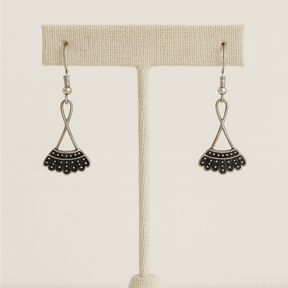 Anthropologie Black and Silver Fan Earrings - Picture 1 of 2